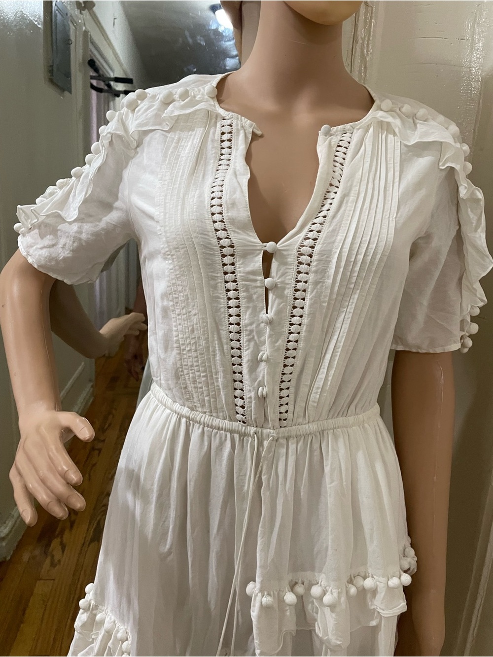 Sea New York White Tiered Midi Dress with Lace Accents - Picture 5 of 15
